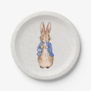 Peter the rabbit beige linen textured background paper plate