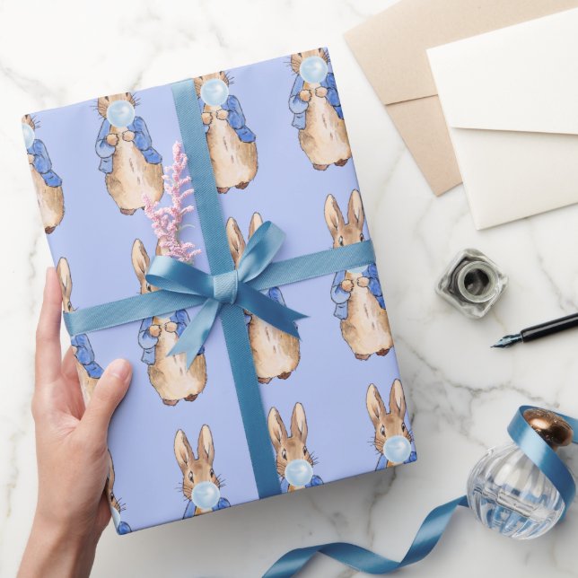 Peter the Rabbit Blowing Blue Bubble gum Wrapping Paper (Gifting)