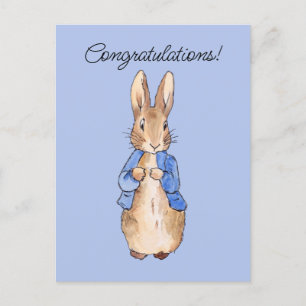 Peter the rabbit blue background Congratulations Postcard