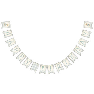 Peter The Rabbit Blue Gingham First Birthday Bunting