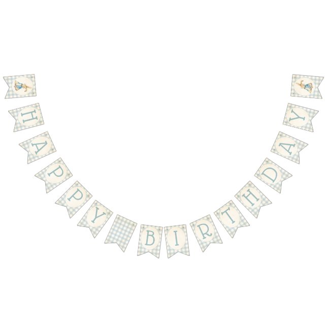 Peter The Rabbit Blue Gingham First Birthday Bunting (All)