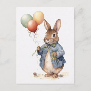 Peter the rabbit blue jacket with balloons postcard
