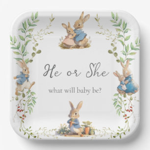 Peter the Rabbit Botanical Gender Reveal  Paper Plate