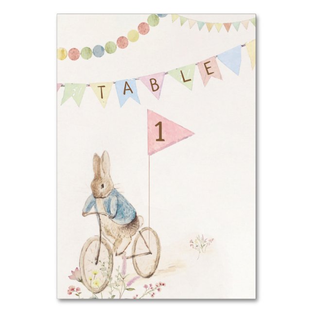 Peter the Rabbit Bunny Gender Neutral Baby Shower Table Number (Front)