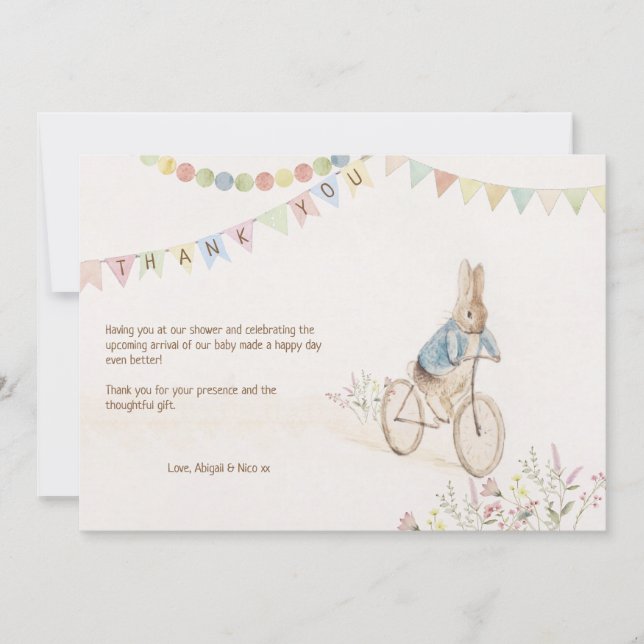 Peter the Rabbit Bunny Gender Neutral Books Baby  Thank You Card (Front)