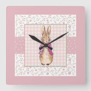 Peter the Rabbit Check & Floral pattern Square Wall Clock