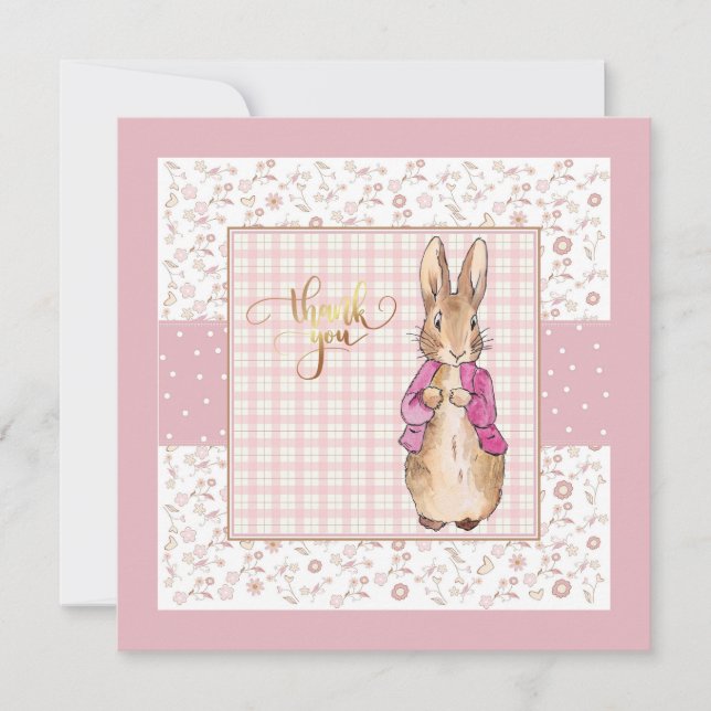 Peter the Rabbit Check & Floral pattern Thank You Card (Front)