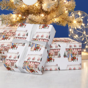Peter the Rabbit Christmas Elf Snowy Candy Shop Wrapping Paper