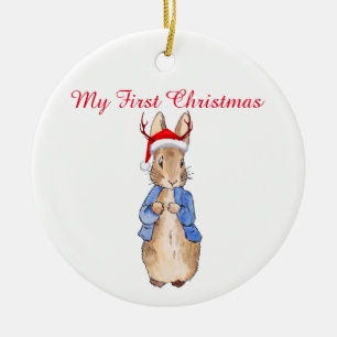 Peter the Rabbit Christmas Hat First Christmas Ceramic Ornament