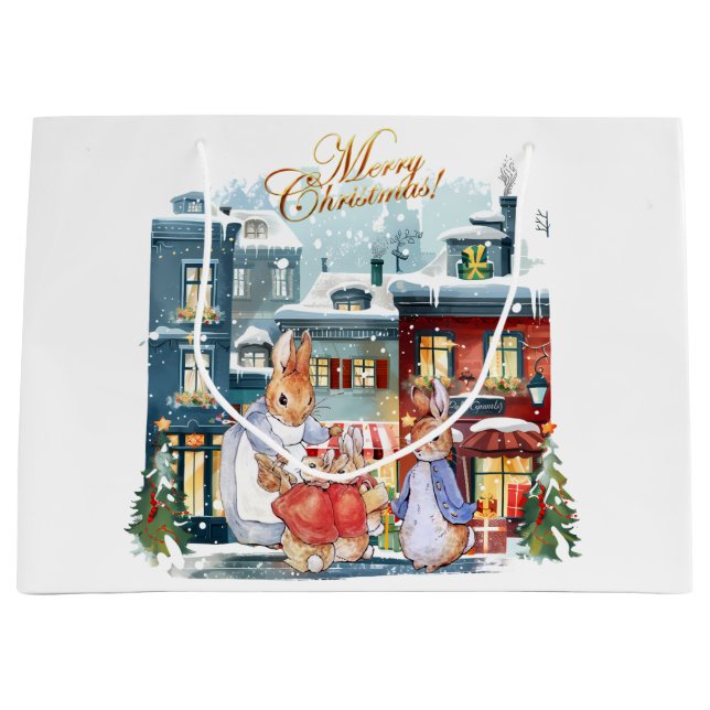 Peter the rabbit Christmas shopping Large Gift Bag (Front)