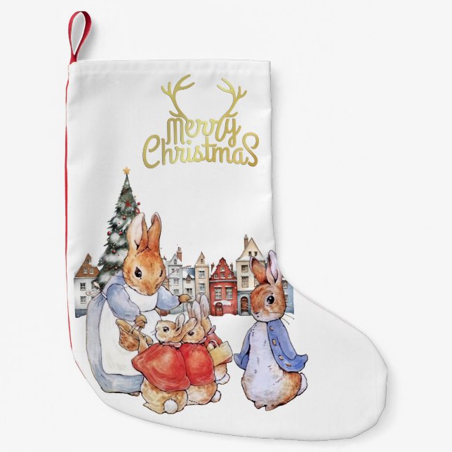 Peter the rabbit Christmas shopping Small Christmas Stocking (Front)
