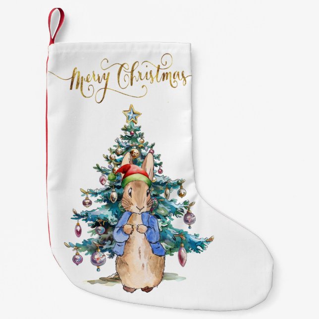 Peter the Rabbit Christmas tree Small Christmas Stocking (Front)