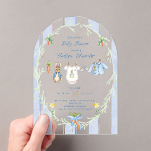 Peter the Rabbit Clothesline Baby Shower Acrylic Invitations