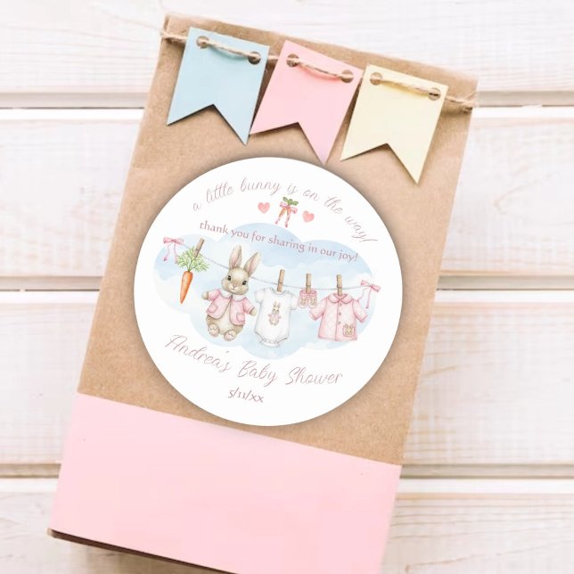 Peter the Rabbit Clothesline Baby Shower Thank You Classic Round Sticker (Creator Uploaded)