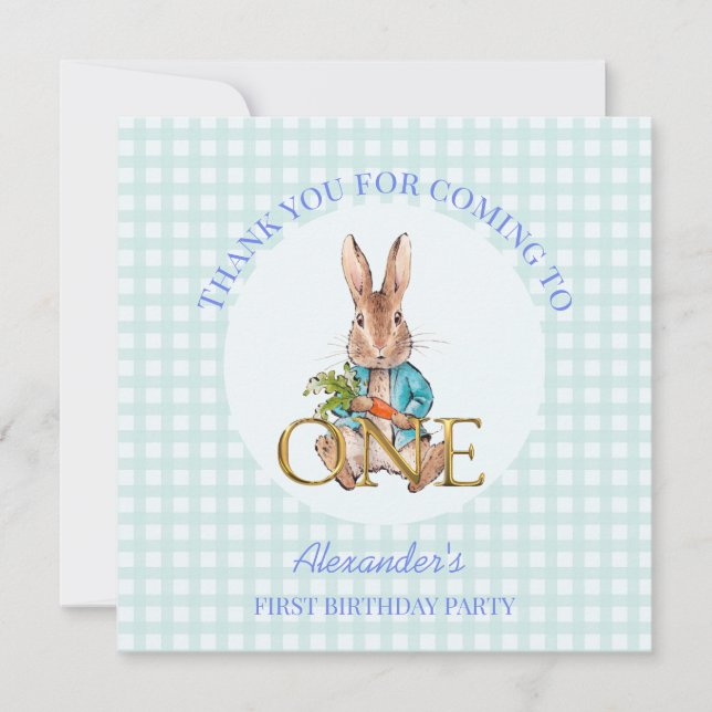 Peter the rabbit Custom First Birthday  Thank You Card (Front)