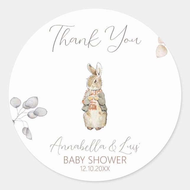 Peter the Rabbit Fall Autumn Winter Baby Shower Classic Round Sticker (Front)