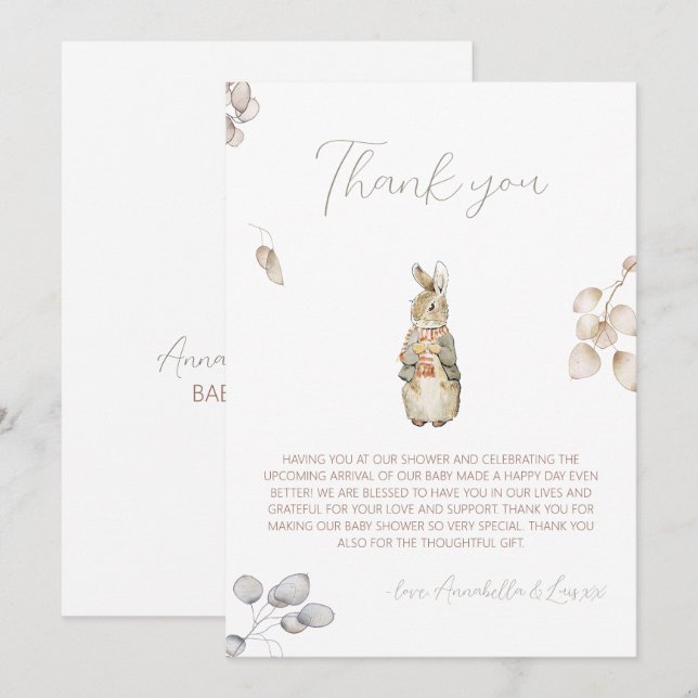 Peter the Rabbit Fall Autumn Winter Baby Shower Thank You Card (Front/Back)