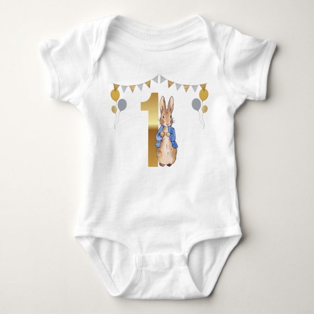 Peter the Rabbit First Birthday Baby Bodysuit (Front)