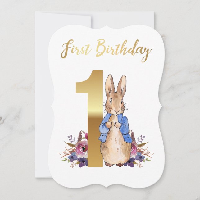 Peter the Rabbit First Birthday Card (Front)