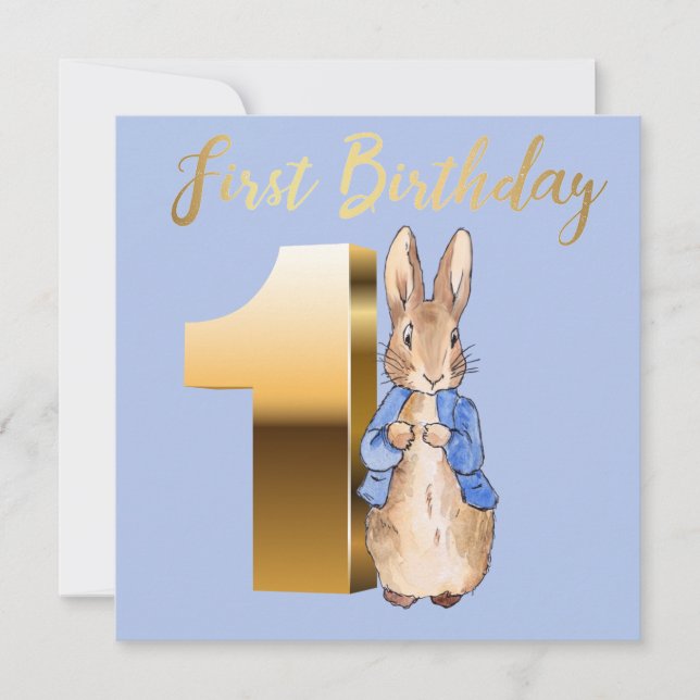 Peter the rabbit first birthday invitation (Front)