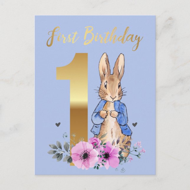 Peter the rabbit First birthday  Invitation Postcard (Front)