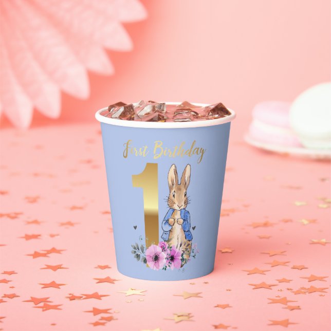 Peter the rabbit first birthday paper cups (Insitu)