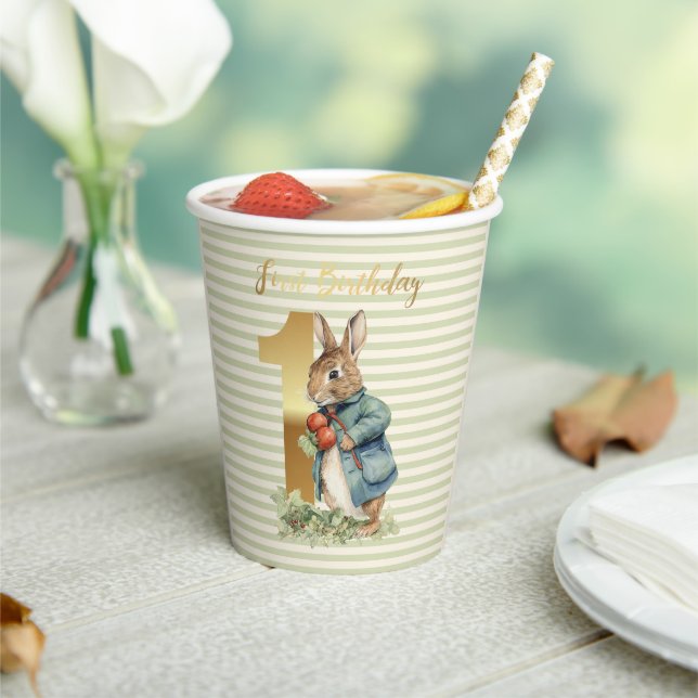 Peter the rabbit first birthday paper cups (Insitu)