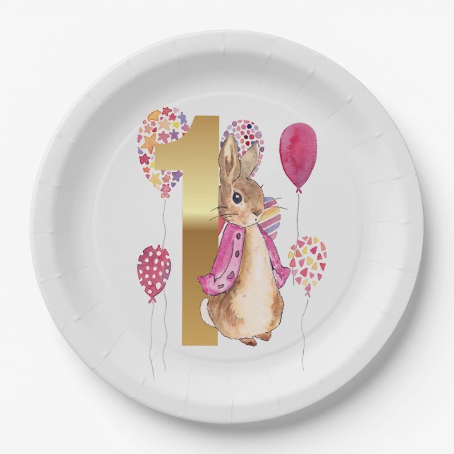 Peter the Rabbit First Birthday Paper Plate (Front)