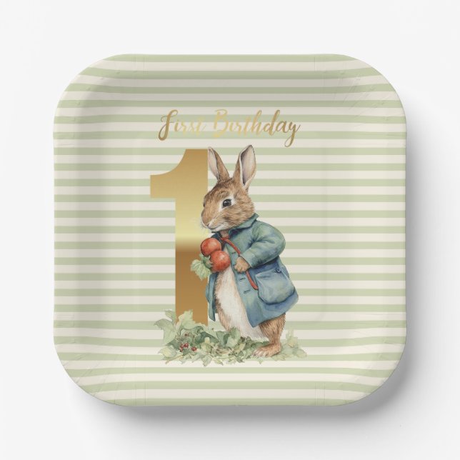Peter the Rabbit First Birthday Paper Plate (Front)