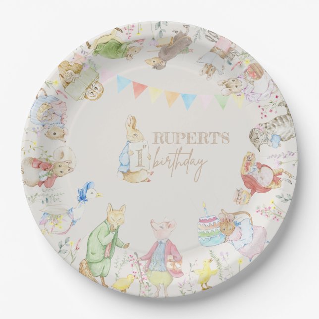 Peter the Rabbit First Birthday Paper Plate (Front)