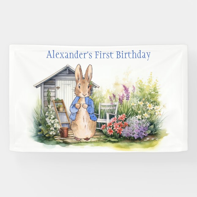 Peter the Rabbit First Birthday Party Signage Banner (Horizontal)