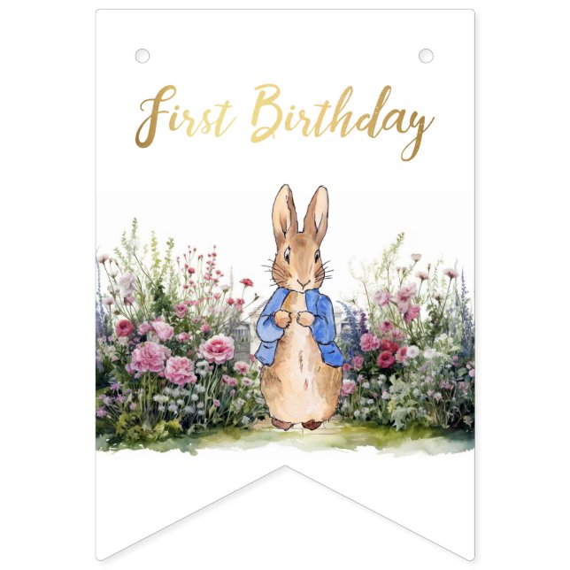 Peter the Rabbit First Birthday Party Signage Bunting (First Flag)