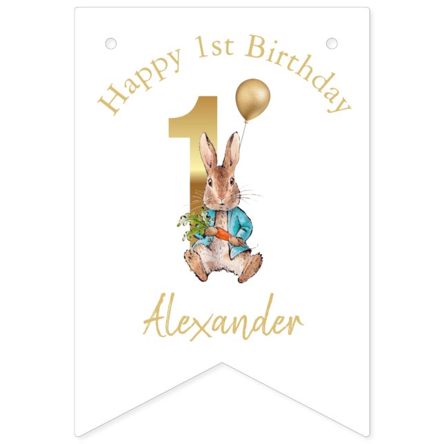 Peter the Rabbit First Birthday Party Signage Bunting (First Flag)