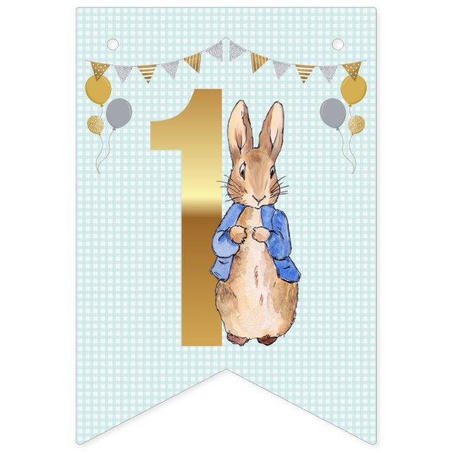 Peter the Rabbit First Birthday Party Signage Bunting (First Flag)