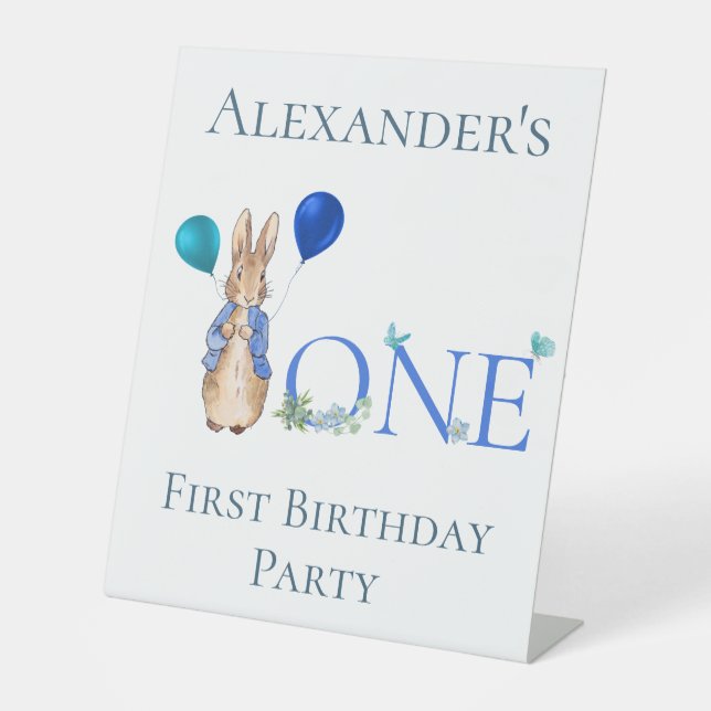 Peter the Rabbit First Birthday Party Signage Pedestal Sign (Front)