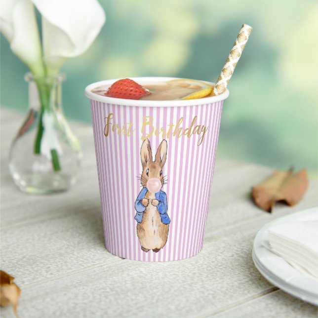 Peter the rabbit First Birthday Pink Bubble gum Paper Cups (Insitu)