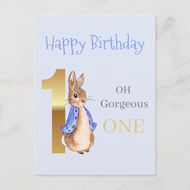 Peter the rabbit First birthday Postcard (Front)
