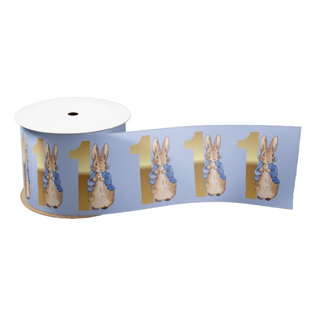Peter the rabbit first birthday  satin ribbon (Spool)
