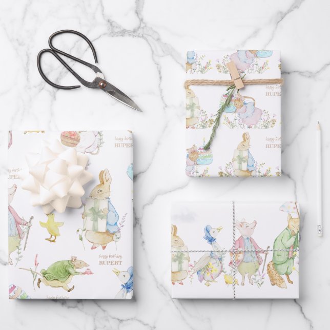 Peter the Rabbit First Birthday Wrapping Paper Sheet (Front)