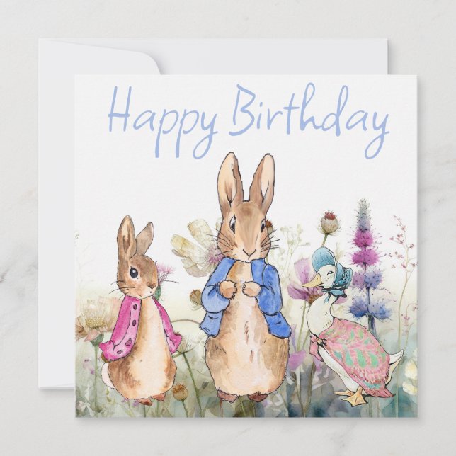 Peter the Rabbit Flopsy Jemima Happy Birthday Card (Front)