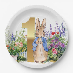 Peter the Rabbit flower garden First Birthday Paper Plate