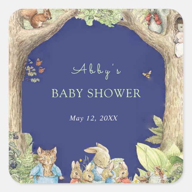 Peter the Rabbit Forest Friends Baby Shower Square Sticker (Front)