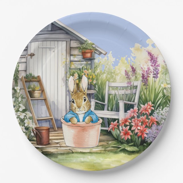 Peter the Rabbit Garden Shed Paper Plate (Front)