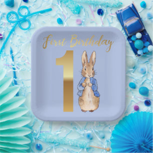 Peter the Rabbit Gold 1st Birthday Paper Plate