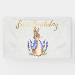 Peter the Rabbit grey linen 1st Birthday Banner