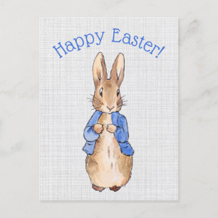 Peter the rabbit grey linen Happy Easter Holiday Postcard