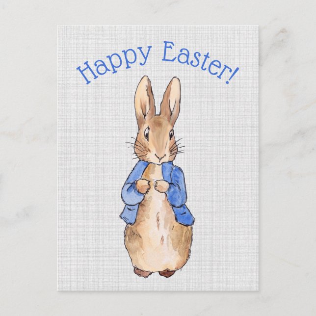 Peter the rabbit grey linen Happy Easter Holiday Postcard (Front)