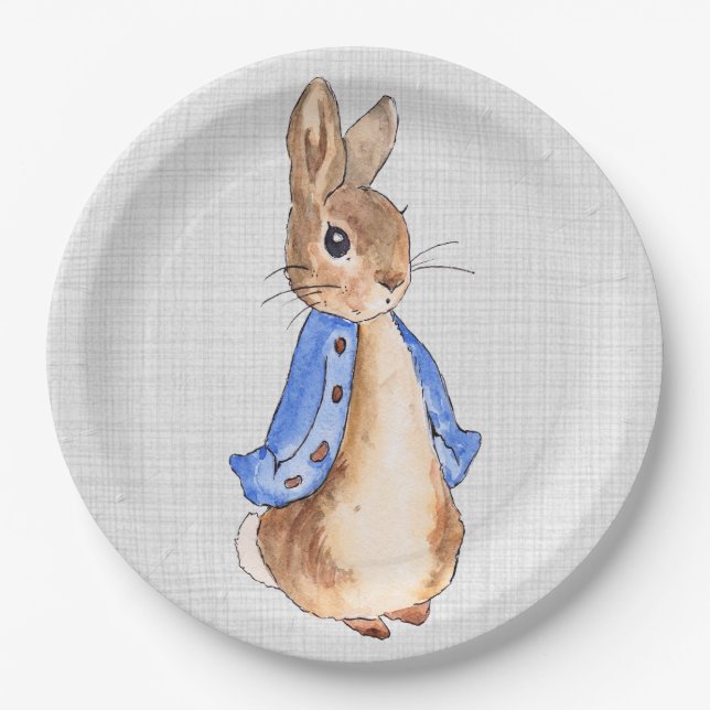 Peter the Rabbit Grey Linen   Paper Plate (Front)