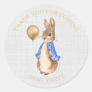 Peter the Rabbit grey linen textured background Classic Round Sticker