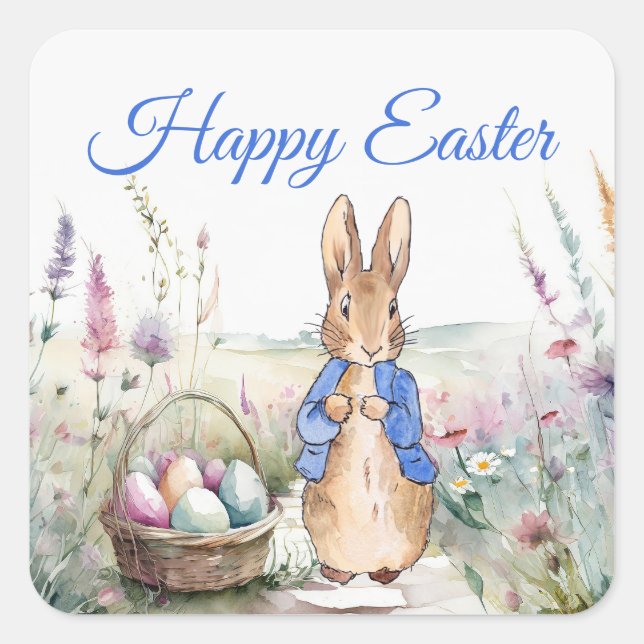 Peter the rabbit Happy Easter  Square Sticker (Front)